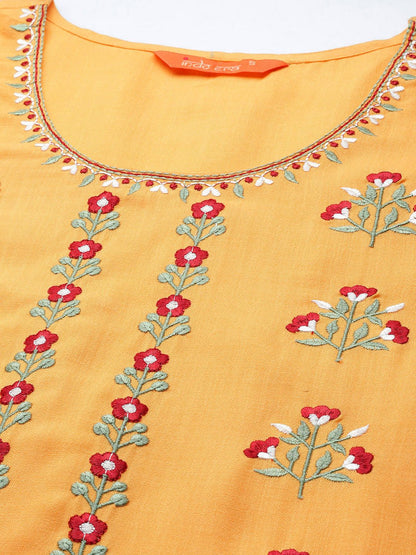 Women Yellow Embroidered Kurta with Palazzos & With Dupatta
