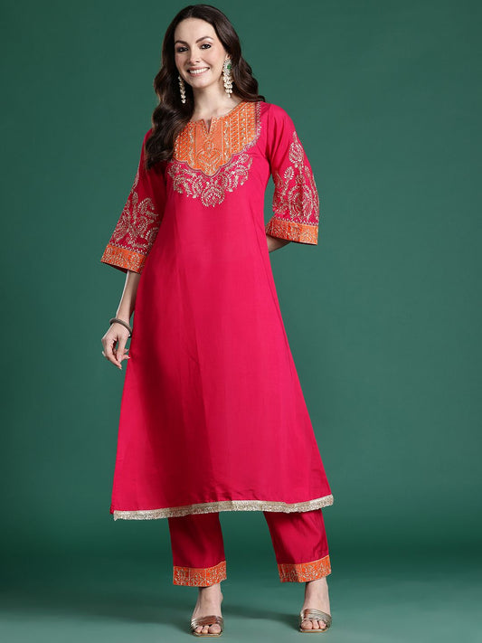 Ethnic Motifs Embroidered Regular Kurta with Trousers