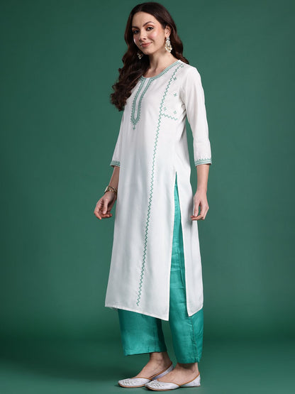 Dhiyona IE Women Geometric Embroidered Thread Work Kurta