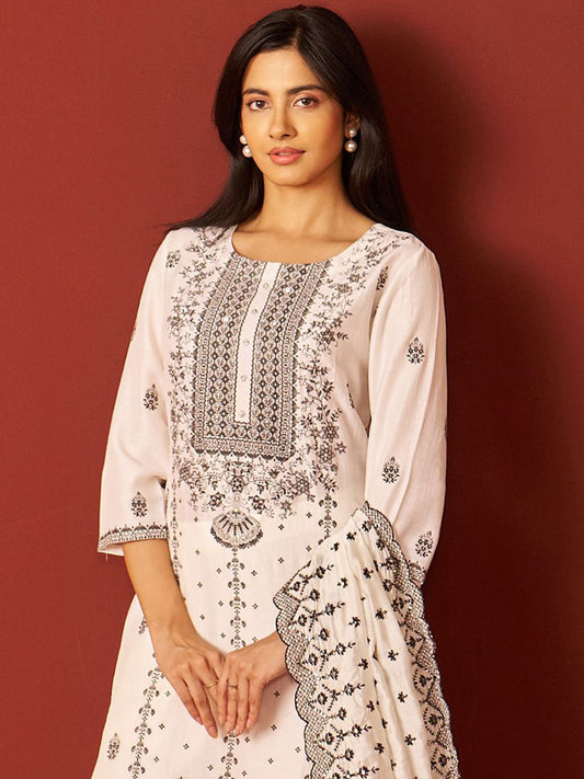 Dhiyona IE Women Floral Embroidered Kurta with Trousers & Dupatta