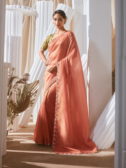 Dhiyona KM Women Peach Saree: Effortless Elegance For Every Occasion