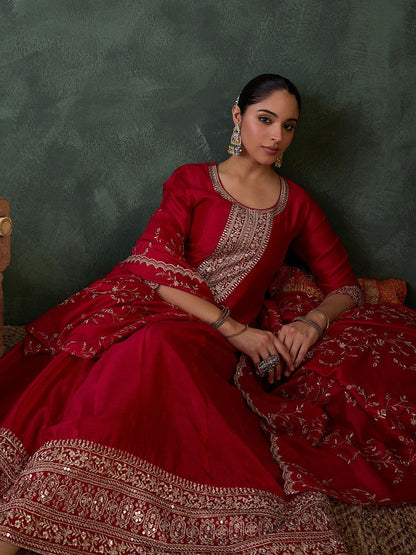 Women Ethnic Motifs Embroidered Sequinned Kurta with Trousers & With Dupatta