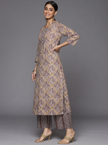 Dhiyona VA Women's Brown Bandhani Printed Gotta Patti Pure Cotton Kurta with Palazzos & With Dupatta