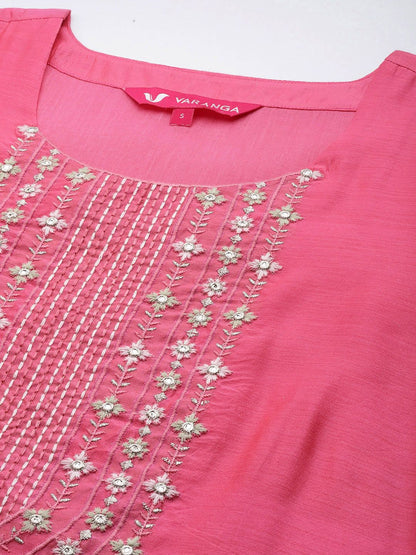 Dhiyona VA Women's Pink Yoke Design Kurta with Trousers & With Dupatta