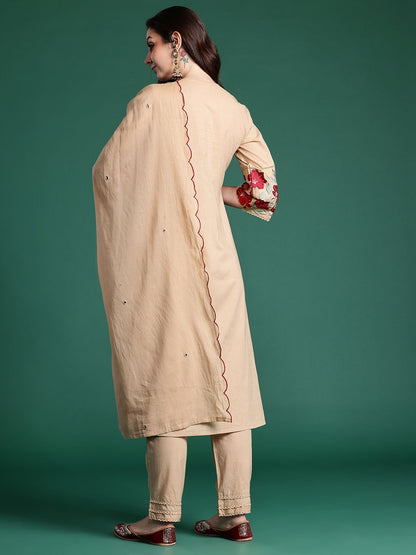 Floral Embroidered Kurta with Trousers & Dupatta