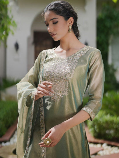 Women Embroidered Sequinned Kurta with Trousers & With Dupatta