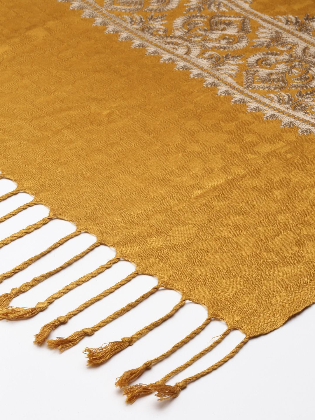 Dhiyona PA Women Mustard-Yellow Embroidered Shawl
