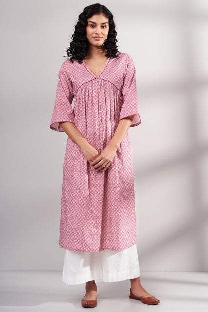 Women's Pink Premium Cotton Printed Kurta With Cotton Bottom