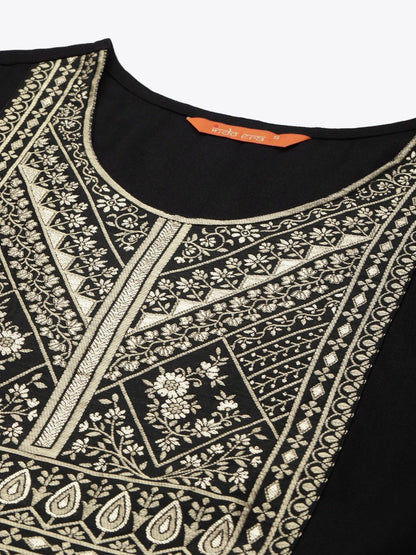 Dhiyona IE Women Black Yoke Design Regular Kurta with Palazzos & Dupatta