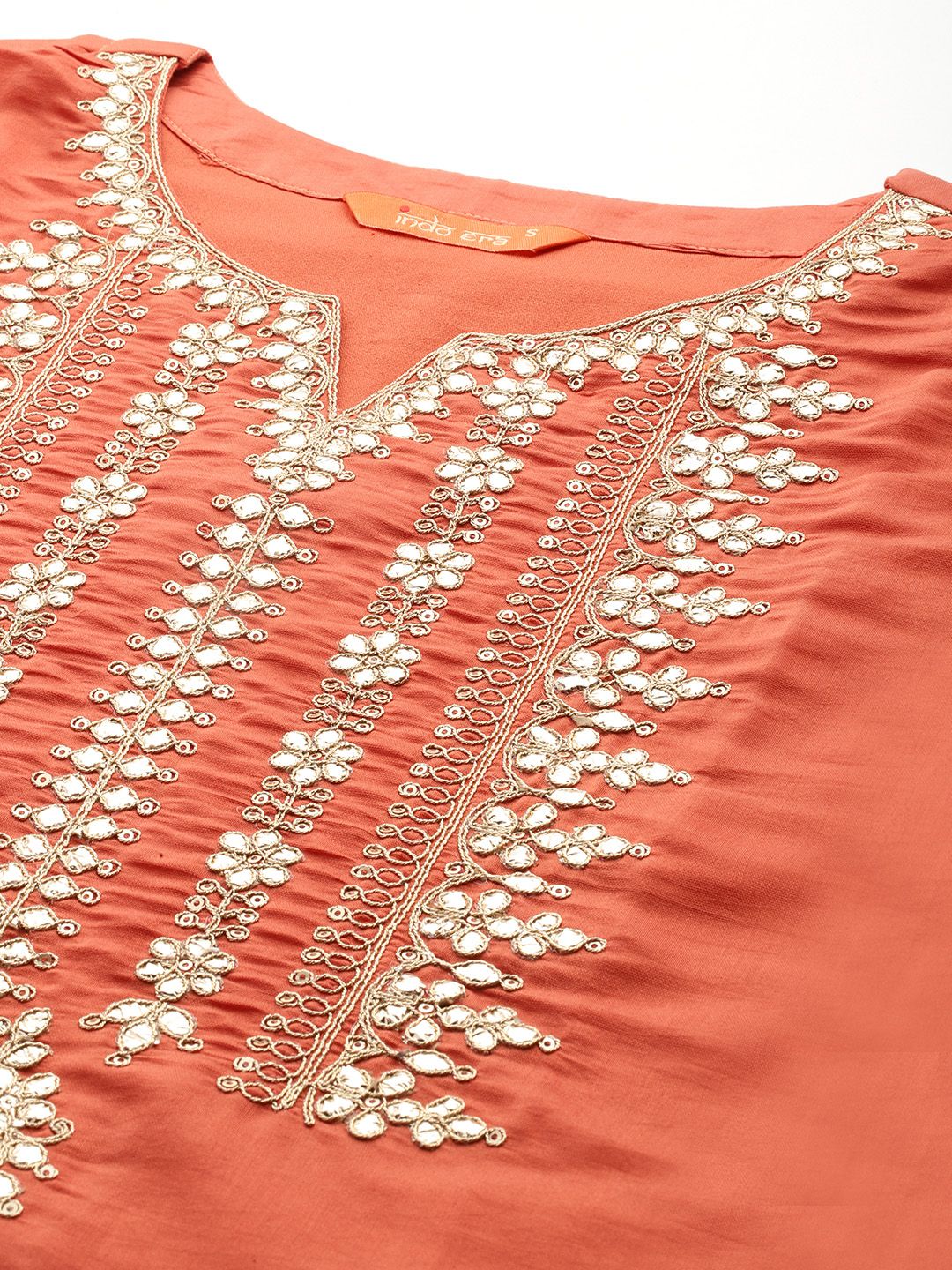 Dhiyona IE Ethnic Motifs Embroidered Gotta Patti Kurta With Trousers & Dupatta