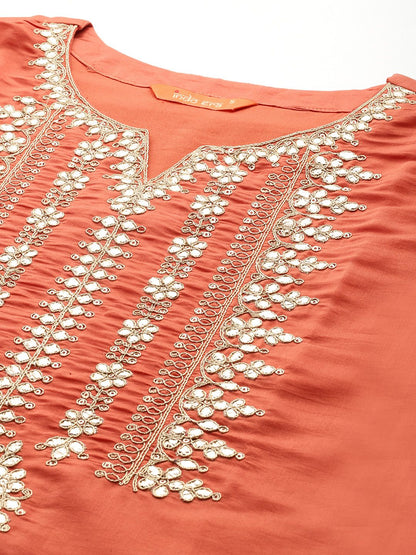 Dhiyona IE Ethnic Motifs Embroidered Gotta Patti Kurta With Trousers & Dupatta