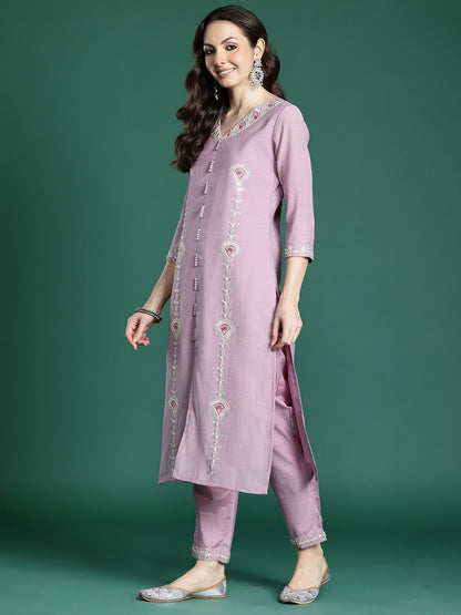 Floral Embroidered Kurta with Trousers & Dupatta