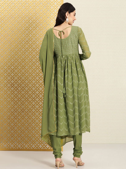 Dhiyona PD Women Jashn Ethnic Motifs Embroidered Sequinned Kurta & Churidar With Dupatta