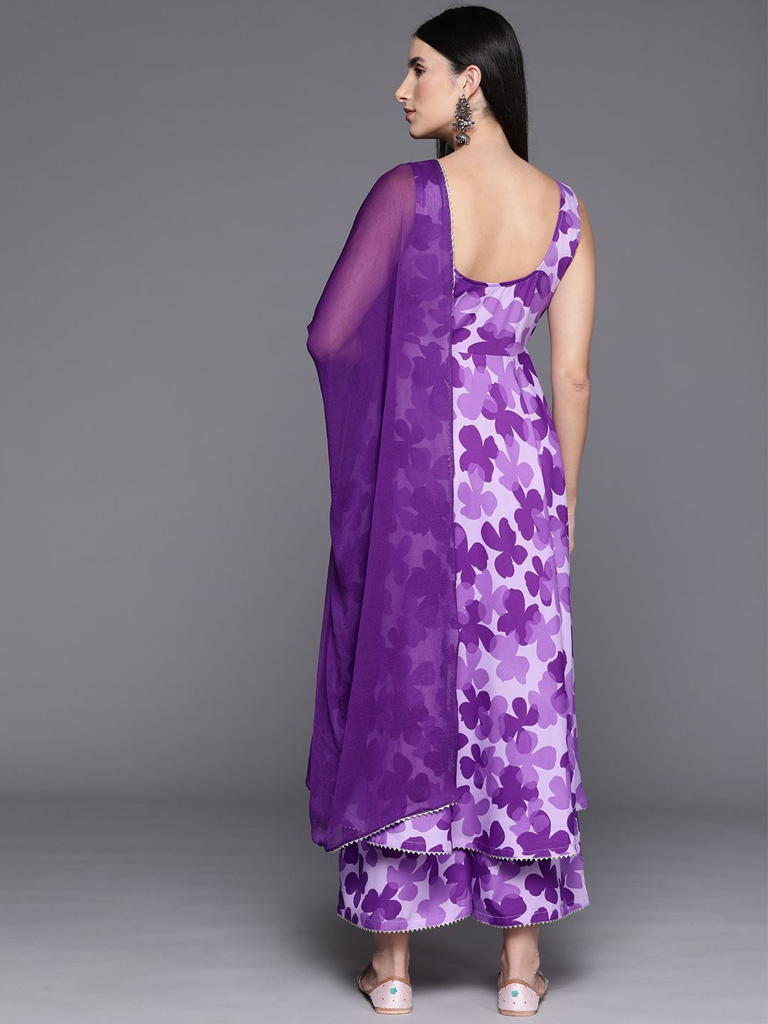 Dhiyona VA Women's Floral Printed Empire Silk Crepe Kurta with Trousers & Dupatta