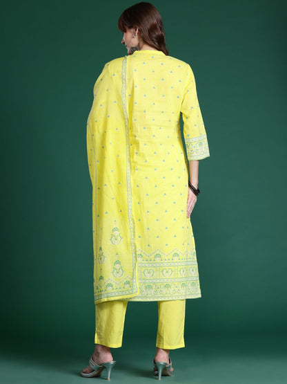 Dhiyona IE Ethnic Motifs Printed Beads & Stones Pure Cotton Kurta Set