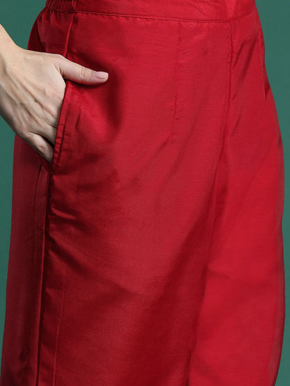 Ethnic Motifs Zari Embroidered Kurta With Trousers & Dupatta