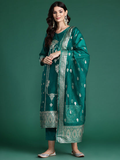 Dhiyona IE Ethnic Motifs Woven Design Zari Kurta With Trousers & Dupatta