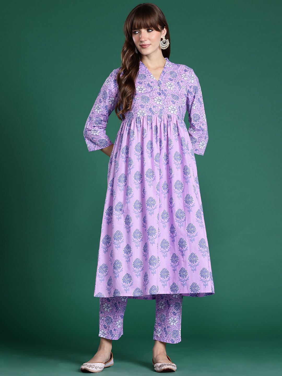 Floral Printed Regular Pure Cotton Kurta with Trousers