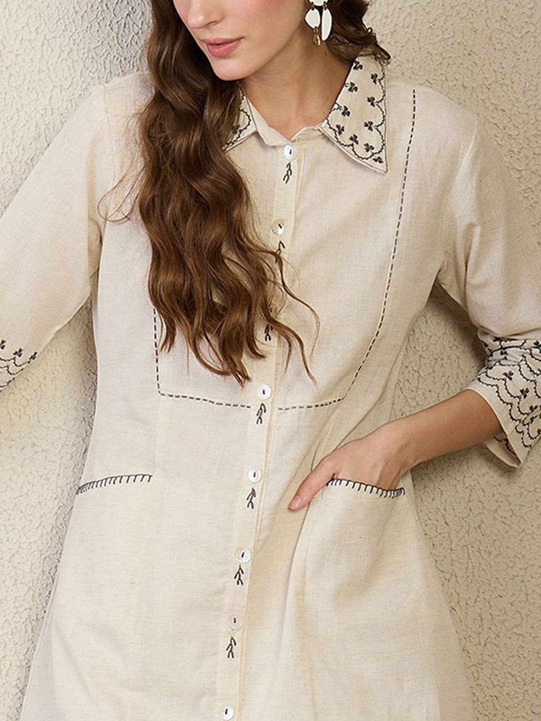 Dhiyona IE Embroidered Shirt Collar Top With Palazzos Co-Ords