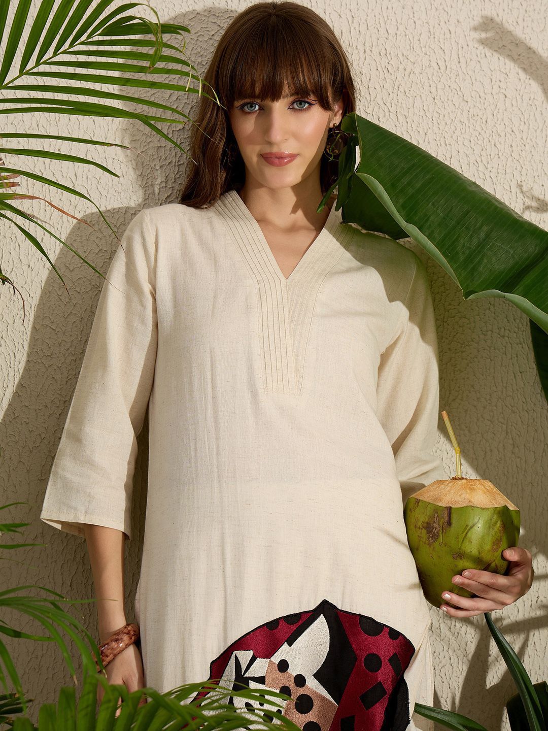 Dhiyona IE Animal Embroidered Thread Work Pure Cotton Kurta with Palazzos