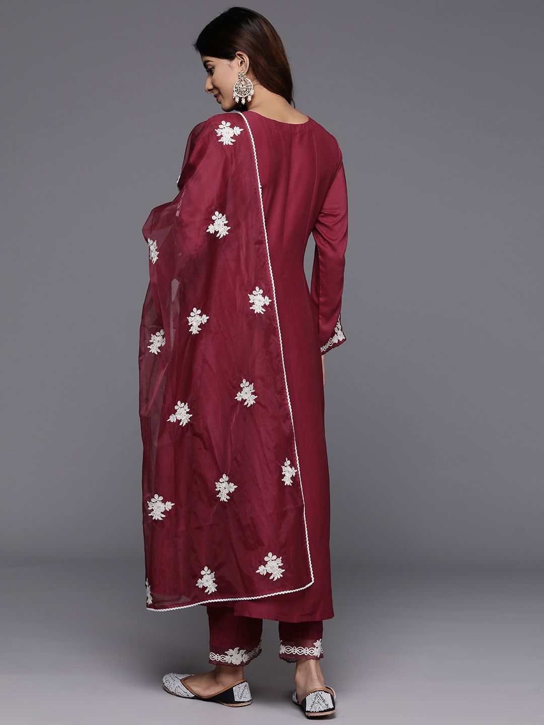 Dhiyona VA Women's Embroidered Thread Work Anarkali Kurta with Trousers & With Dupatta