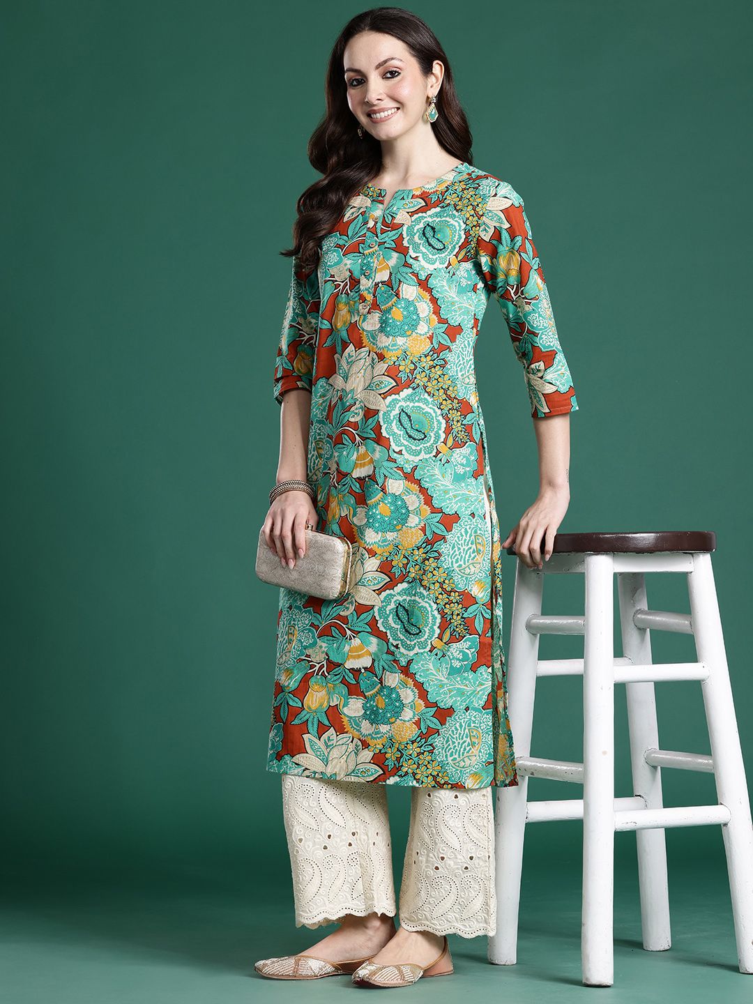 Dhiyona IE Floral Printed Pure Cotton Kurta