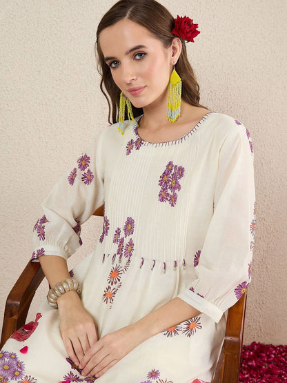 Dhiyona IE Women Floral Printed Cotton Kurta with Trousers