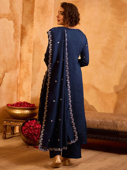 Dhiyona KL Women Ethnic Motifs Embroidered Regular Thread Work Kurta with Palazzos & With Dupatta