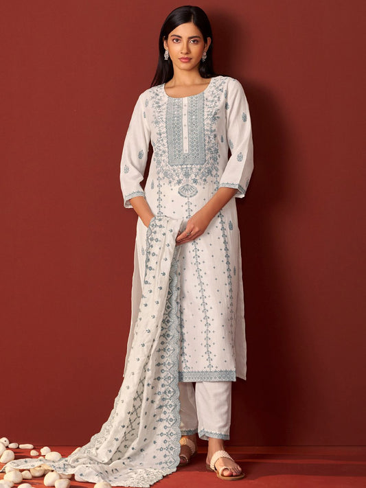 Dhiyona IE Women Ethnic Motifs Embroidered Kurta with Trousers & Dupatta
