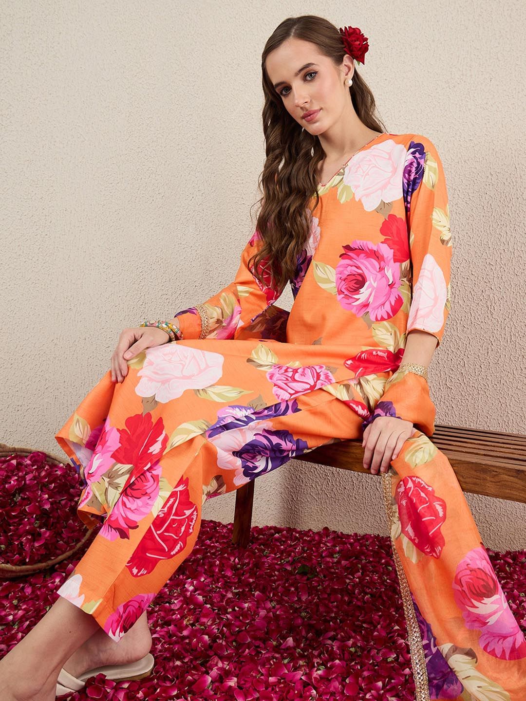 Dhiyona IE Women Floral Printed Kurta with Trousers & Dupatta