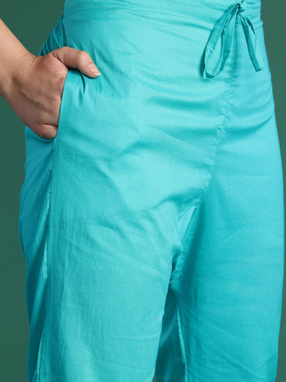 Floral Printed Beads & Stones Pure Cotton Kurta With Trousers & Dupatta