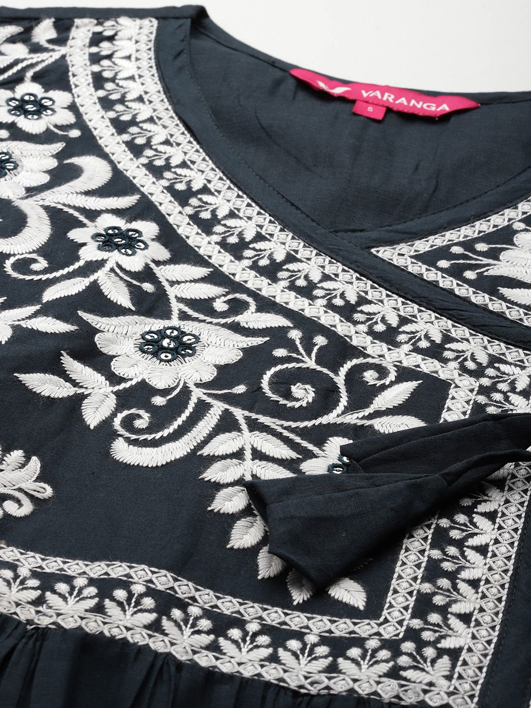 Dhiyona VA Women's Floral Embroidered Angrakha Kurta with Trousers & With Dupatta