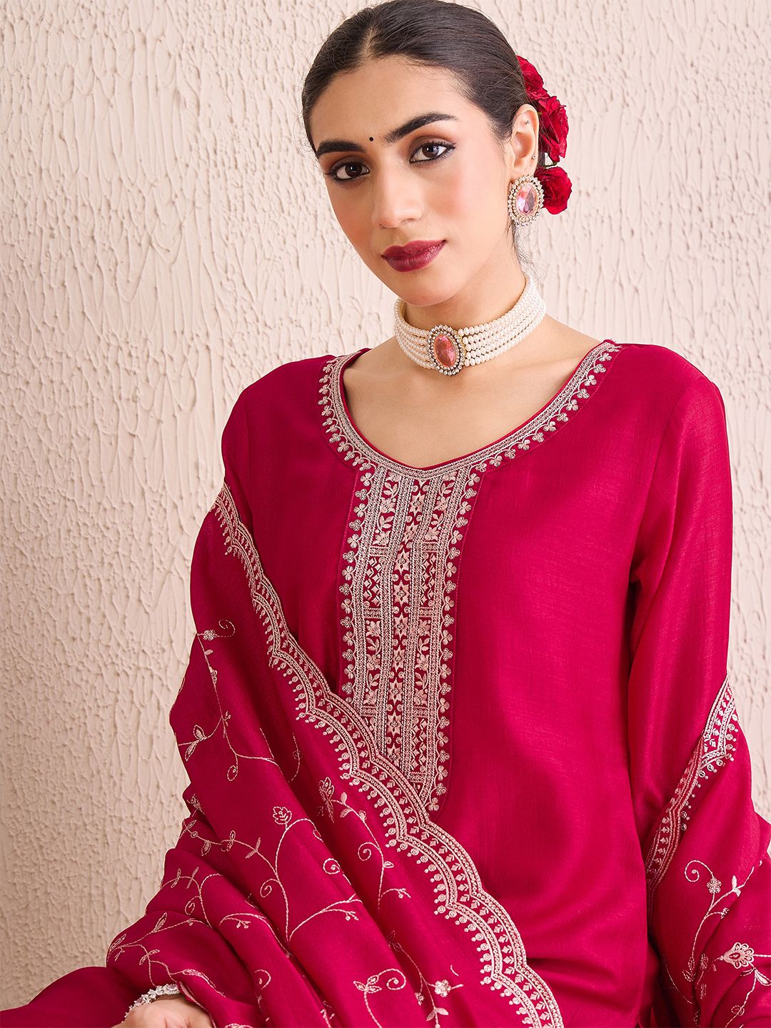 Ethnic Motifs Embroidered Sequinned Kurta With Trousers & Dupatta