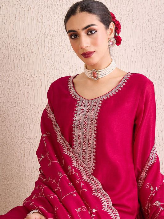 Ethnic Motifs Embroidered Sequinned Kurta With Trousers & Dupatta