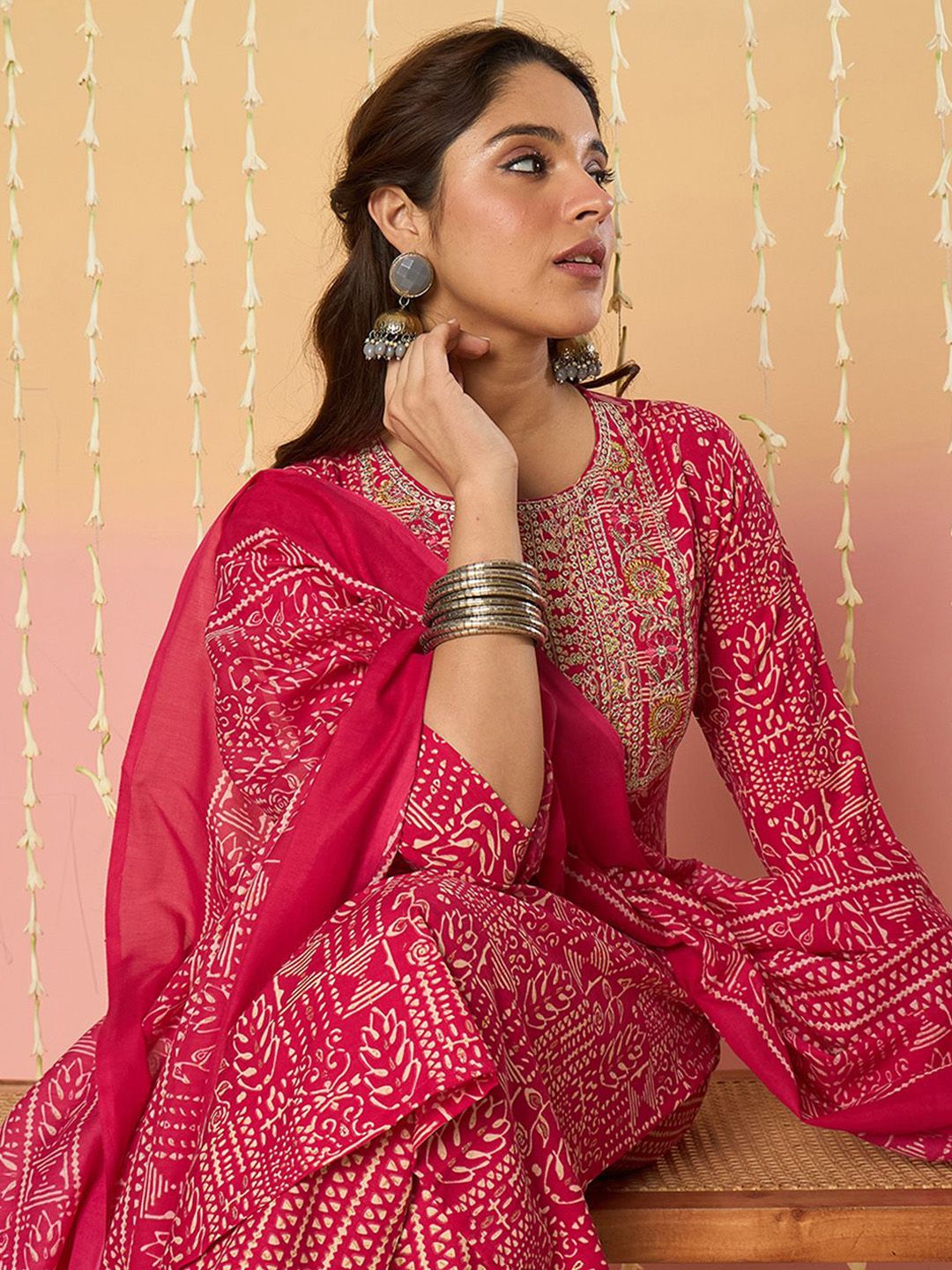 Women Ethnic Motifs Printed Regular Pure Cotton Kurta with Trousers & With Dupatta