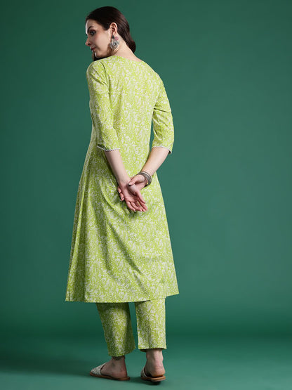 Dhiyona IE Women Paisley Embroidered Pure Cotton Kurta with Trousers