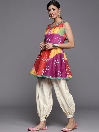 Dhiyona VA Women's Multicoloured Bandhani Printed Kurta with Salwar