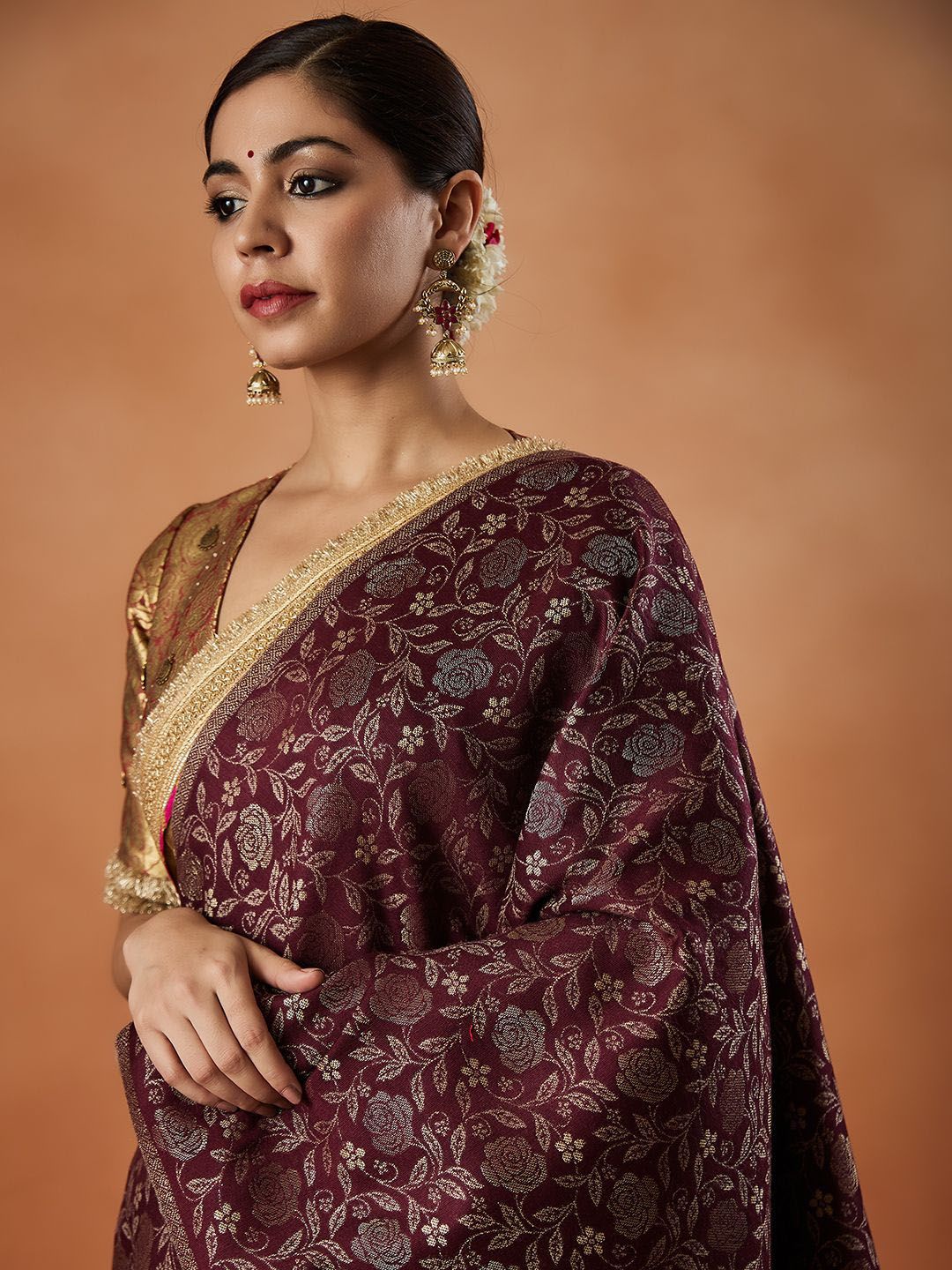 Dhiyona PA Floral Woven Design Fringed Shawl