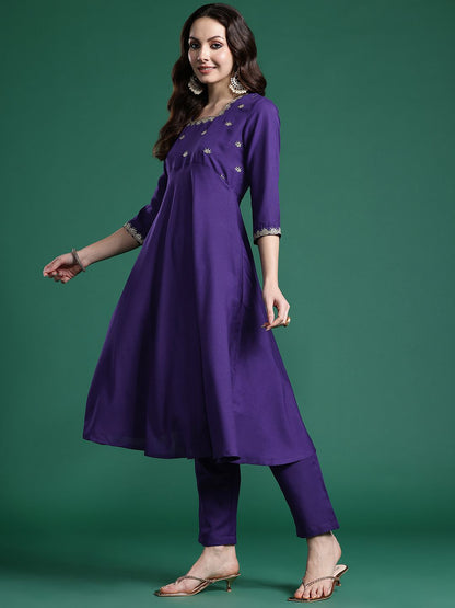 Dhiyona IE Ethnic Motifs Embroidered Regular Kurta with Trousers & Dupatta