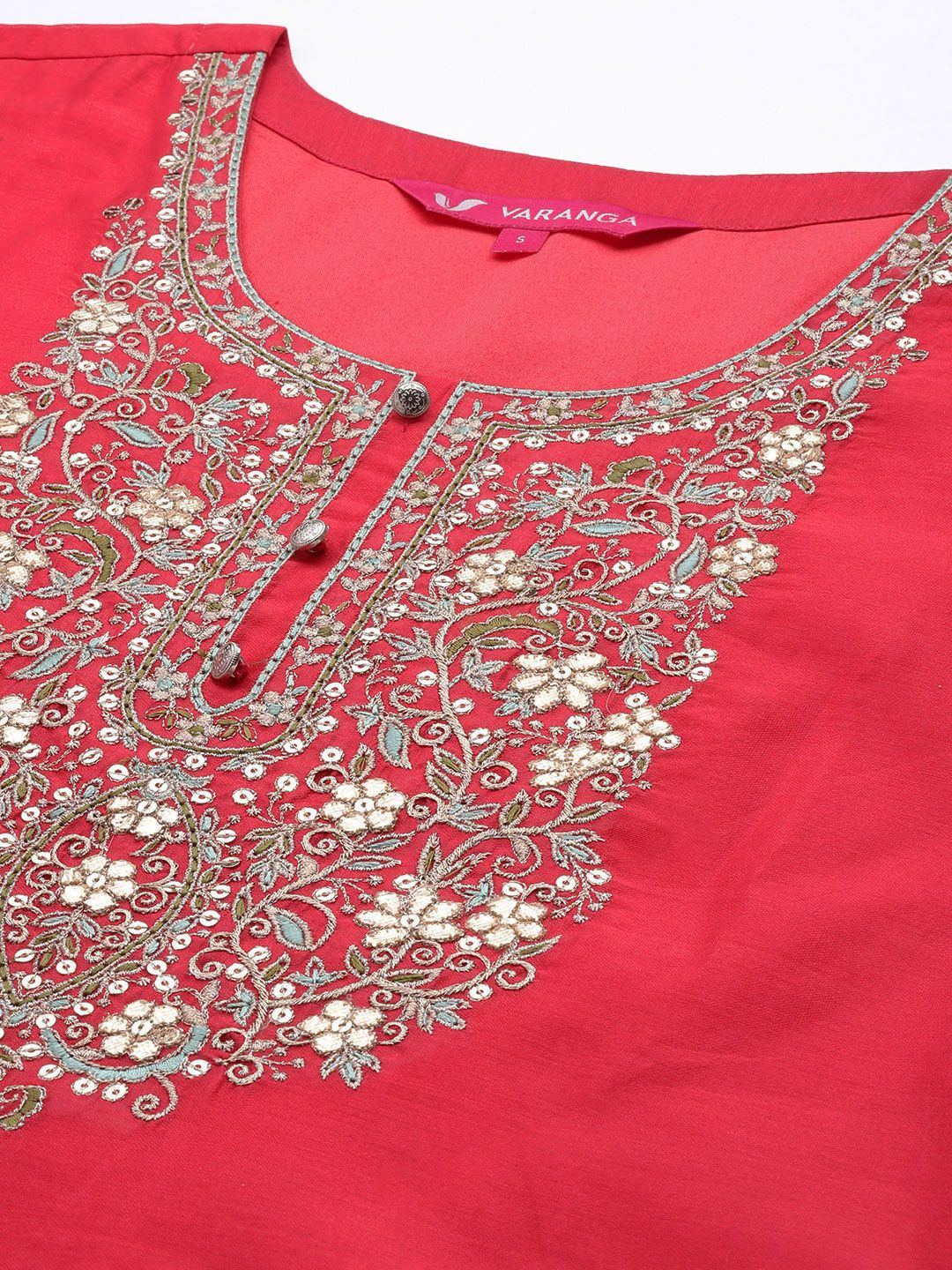 Dhiyona VA Women's Floral Yoke Design Sequinned Kurta with Trousers & With Dupatta