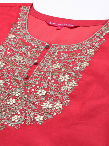 Dhiyona VA Women's Floral Yoke Design Sequinned Kurta with Trousers & With Dupatta