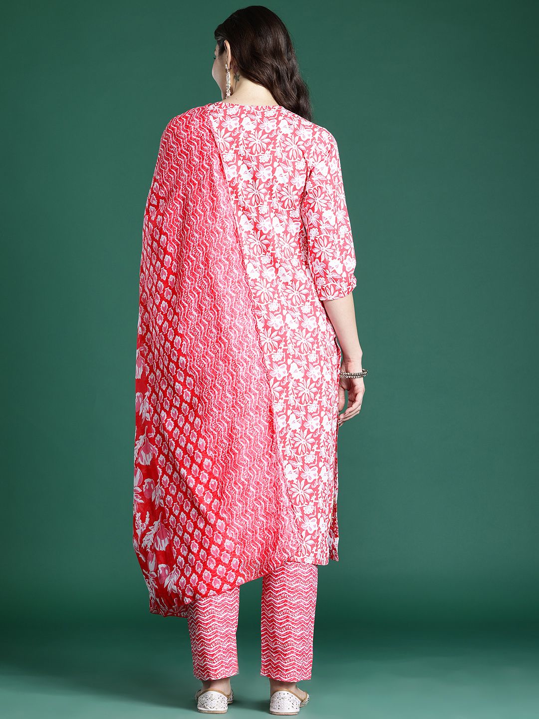 Floral Printed Regular Pure Cotton Kurta with Trousers & Dupatta