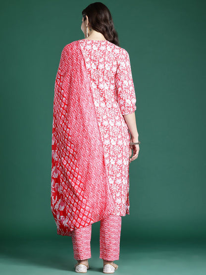 Floral Printed Regular Pure Cotton Kurta with Trousers & Dupatta