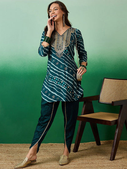 Dhiyona SN Women's Sequence Embroidered V-Neck Kurti With Dhoti Pant