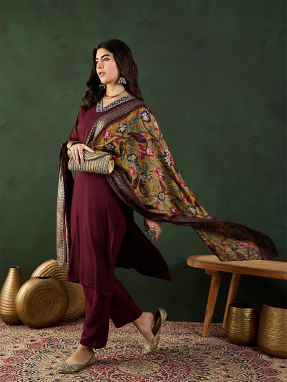 Dhiyona SN Women's Embroidered Straight Kurta With Trouser & Dupatta Set