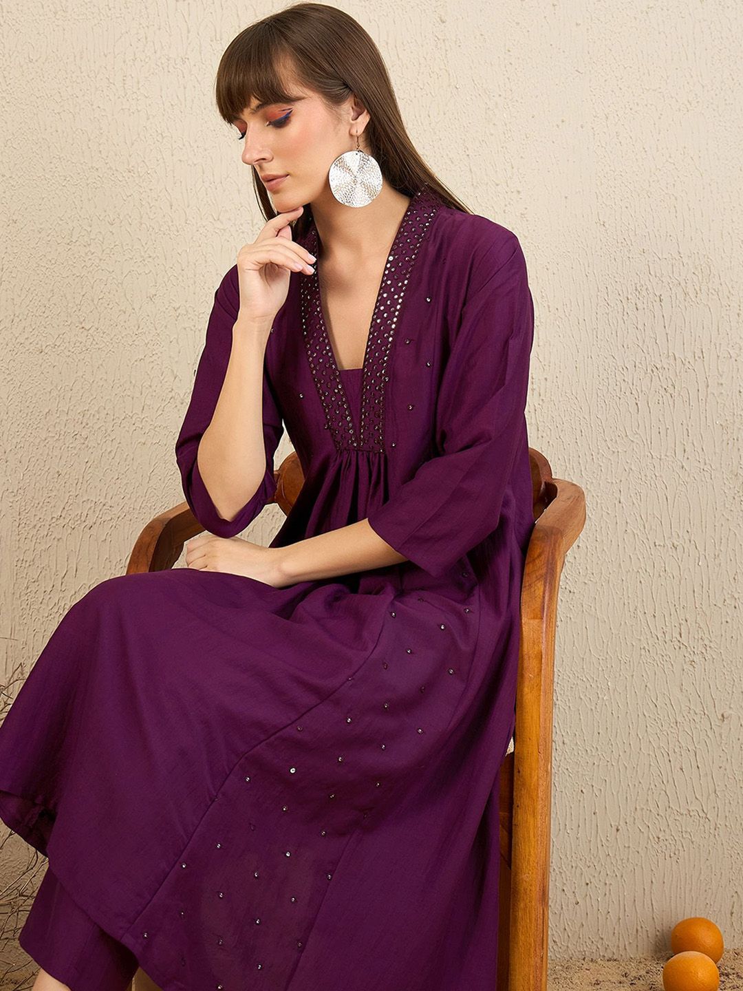 Dhiyona IE Embroidered Three-Quarter Sleeves Tunic With Trouser