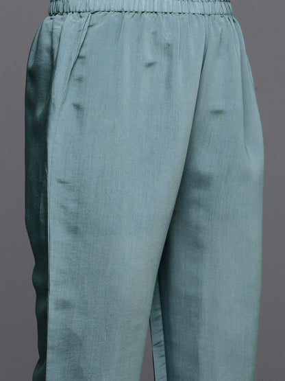 Dhiyona VA Women's Floral Embroidered Regular Sequined Kurta with Trousers & Dupatta