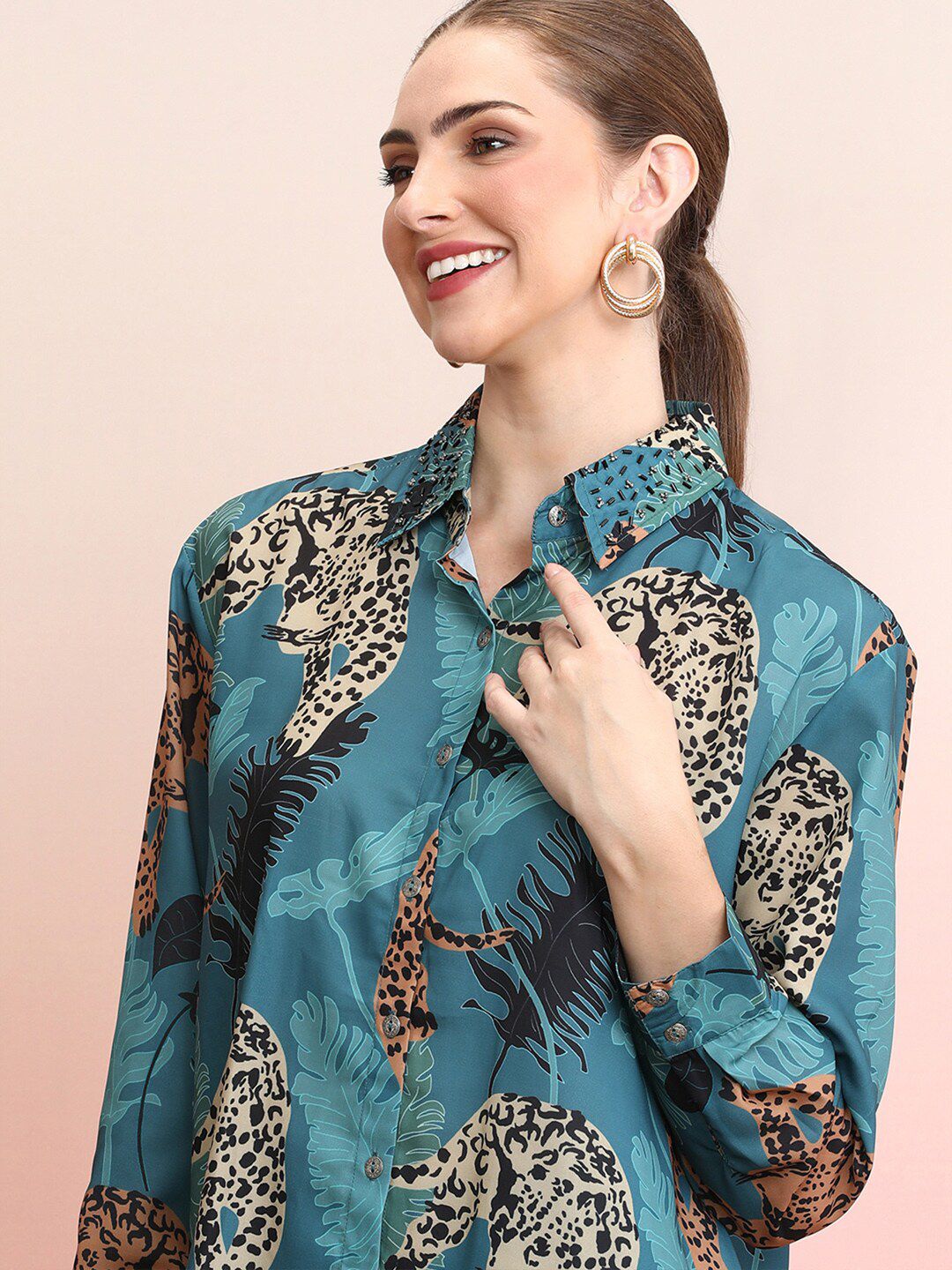 Dhiyona IE Printed Collar Shirt With Trousers Co-Ords