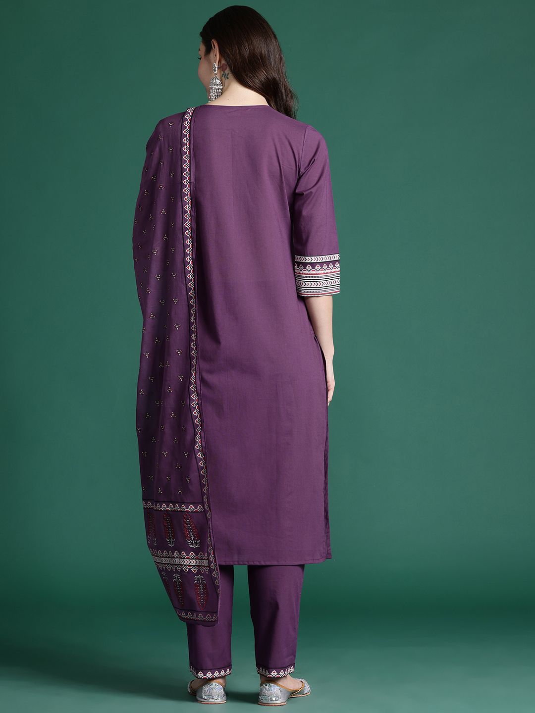 Thread Work Pure Cotton Kurta with Trousers & With Dupatta