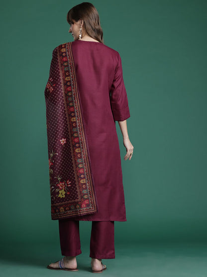 Ethnic Motifs Yoke Design Thread Work Kurta with Trousers & With Dupatta